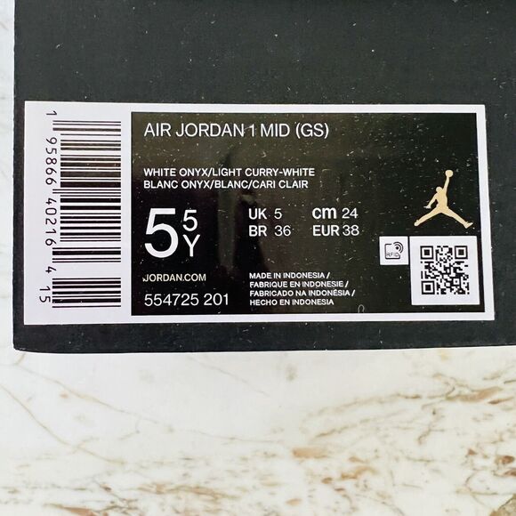 NIKE Air Jordan 1 Mid White Onyx/White/Cardinal Red/Light Curry - US 7 - Picture 7 of 7